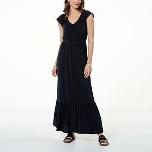 IMAN Flowy Black Flutter Sleeve Maxi Dress - Medium Petite